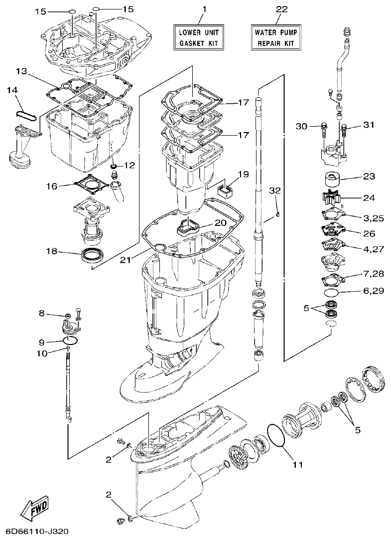 Yamaha F80BET, F100DET REPAIR KIT 2 parts diagram